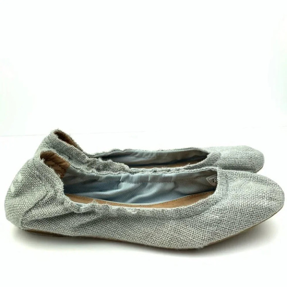 Toms flats sz 8 38.5 blue silver metallic ballet - Picture 1 of 12